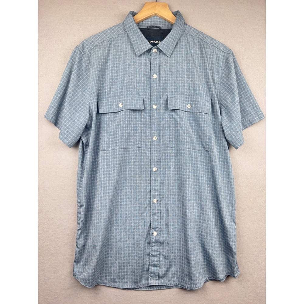 Prana Shirt Mens M Vented Button Front Short Sleeve Vented Back Casual Outdoor